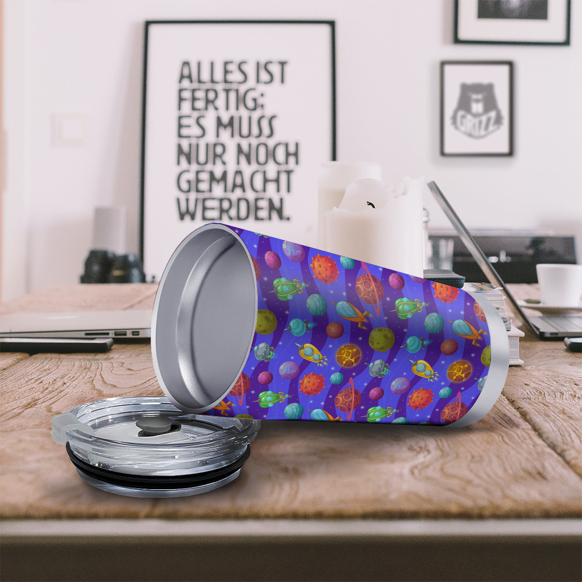 Cartoon Space Ships And Planets Print Pattern Tumbler-grizzshop