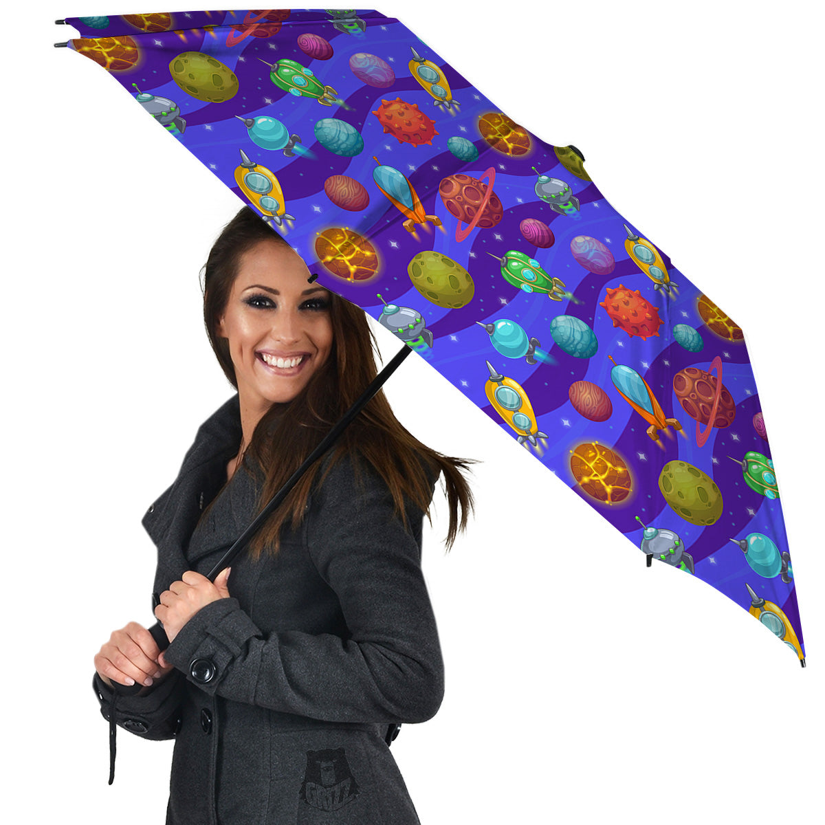 Cartoon Space Ships And Planets Print Pattern Umbrella-grizzshop