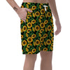 Cartoon Sunflower Pattern Print Men's Shorts-grizzshop