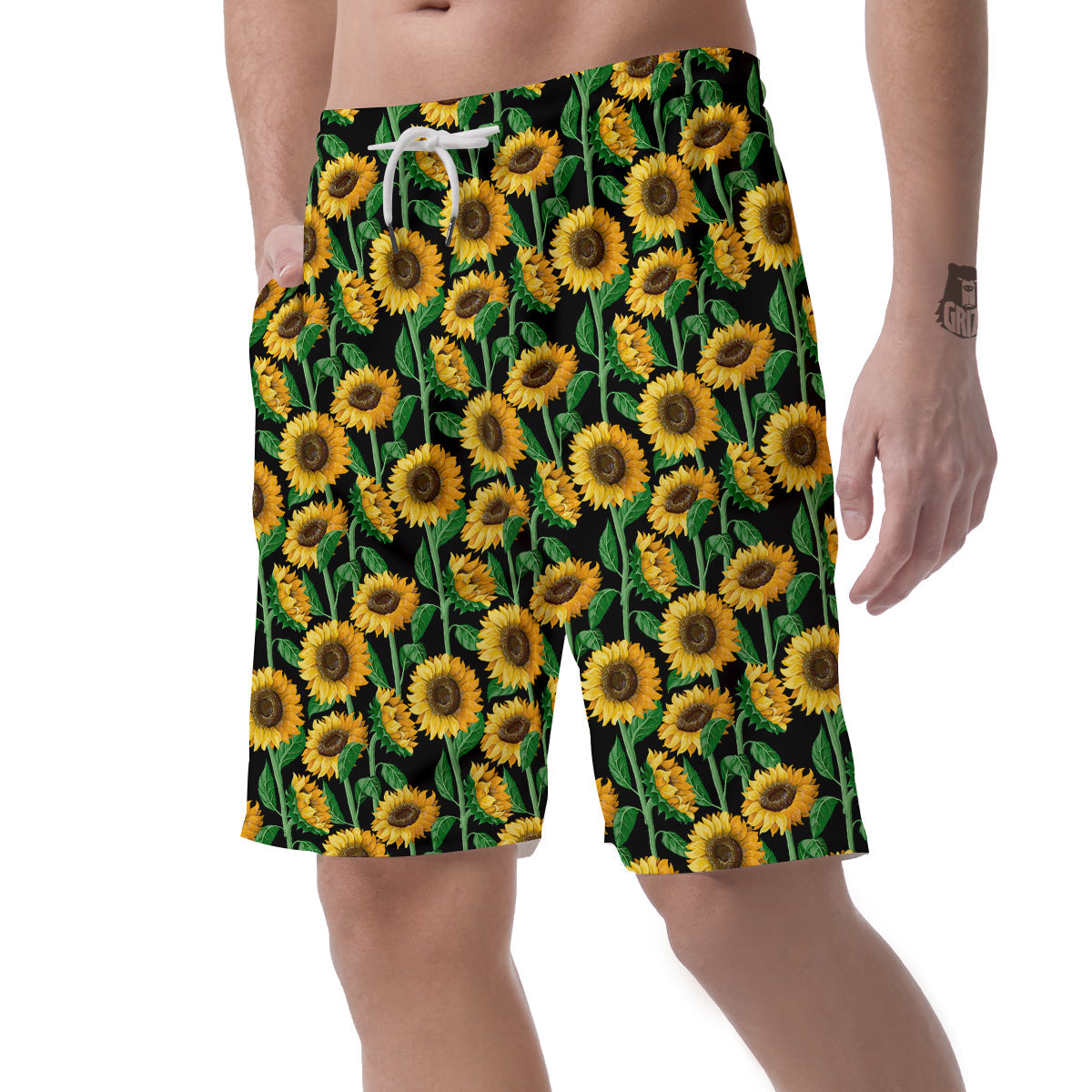 Cartoon Sunflower Pattern Print Men's Shorts-grizzshop