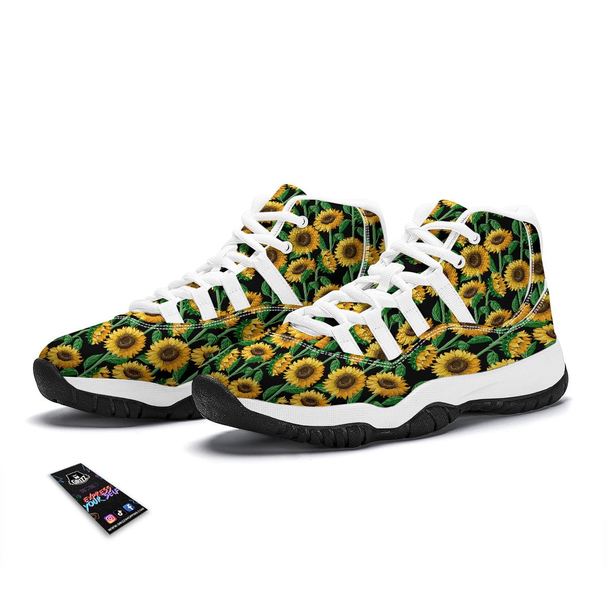Cartoon Sunflower Pattern Print White Bball Shoes-grizzshop