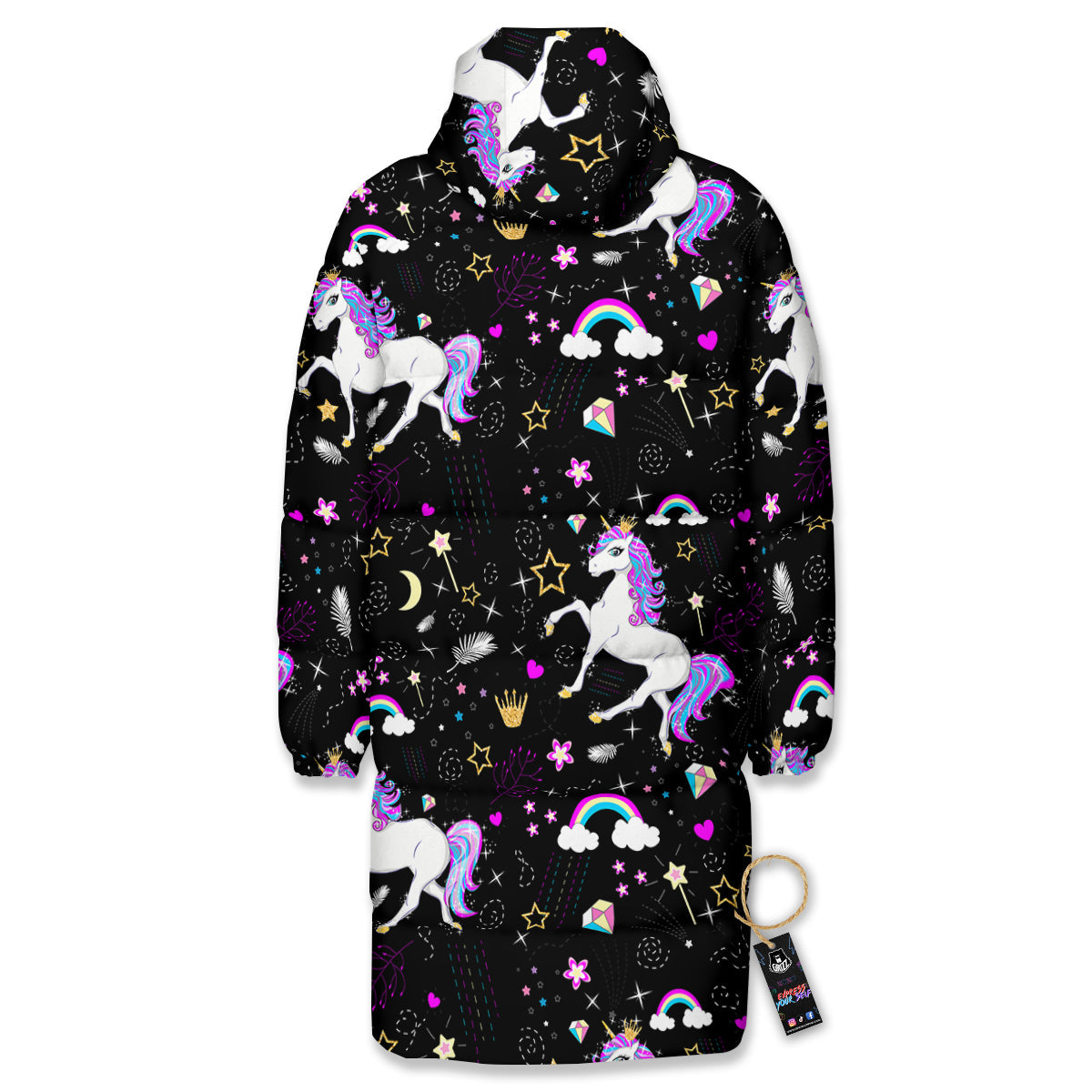 Cartoon Unicorn Dream Print Pattern Long Down Jacket-grizzshop