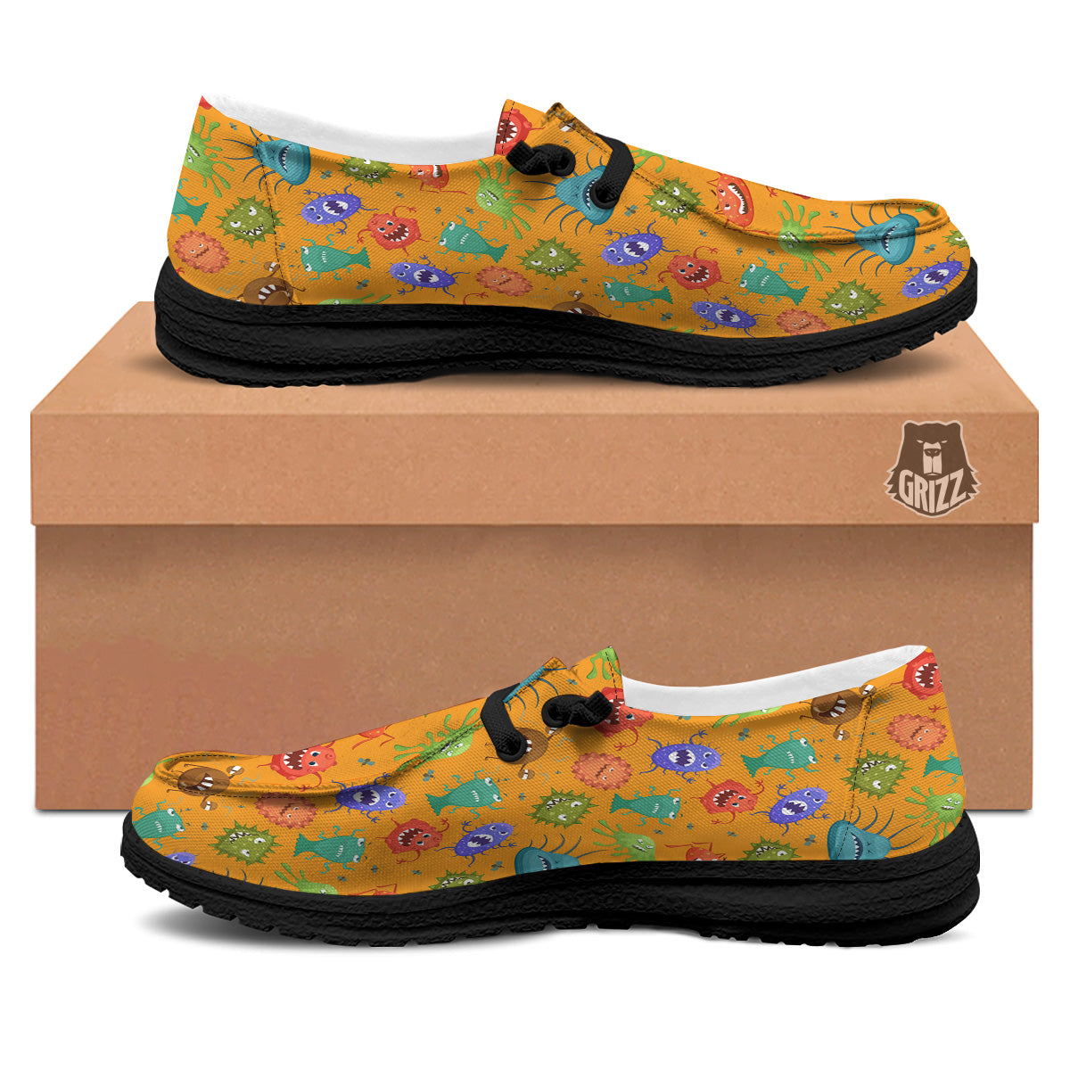 Cartoon Virus Print Pattern Black Loafers-grizzshop