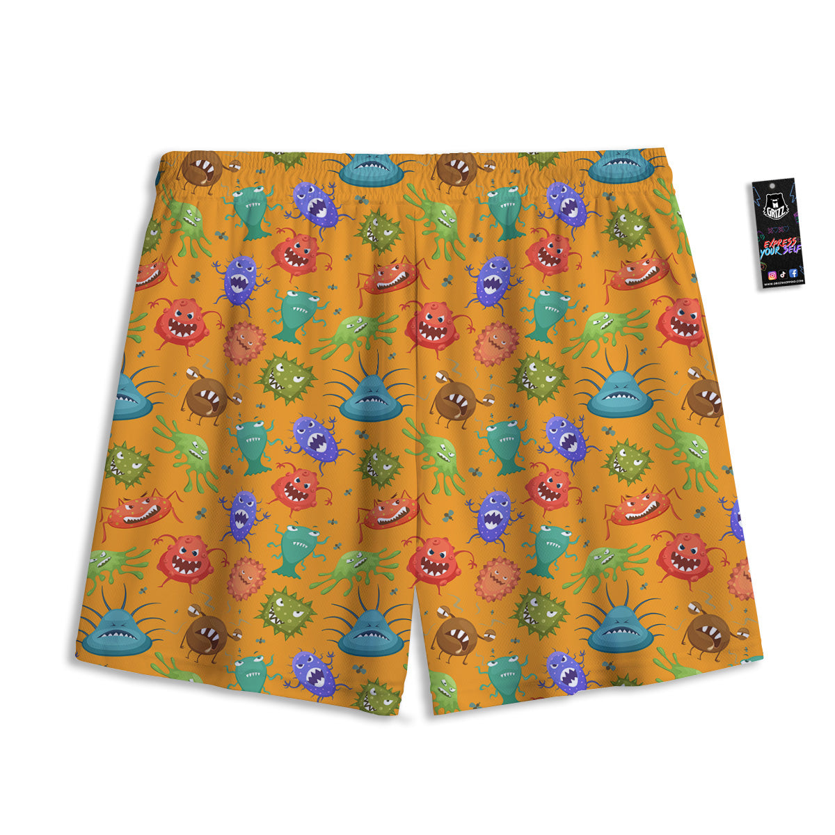 Cartoon Virus Print Pattern Mesh Shorts-grizzshop