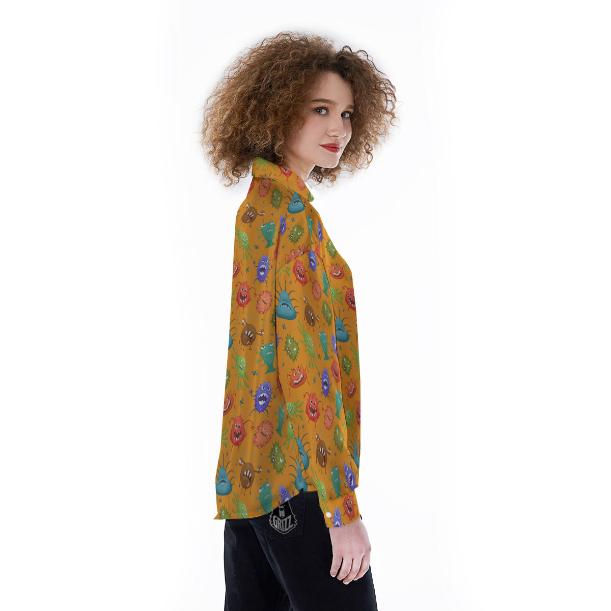 Cartoon Virus Print Pattern Women's Long Sleeve Shirts-grizzshop