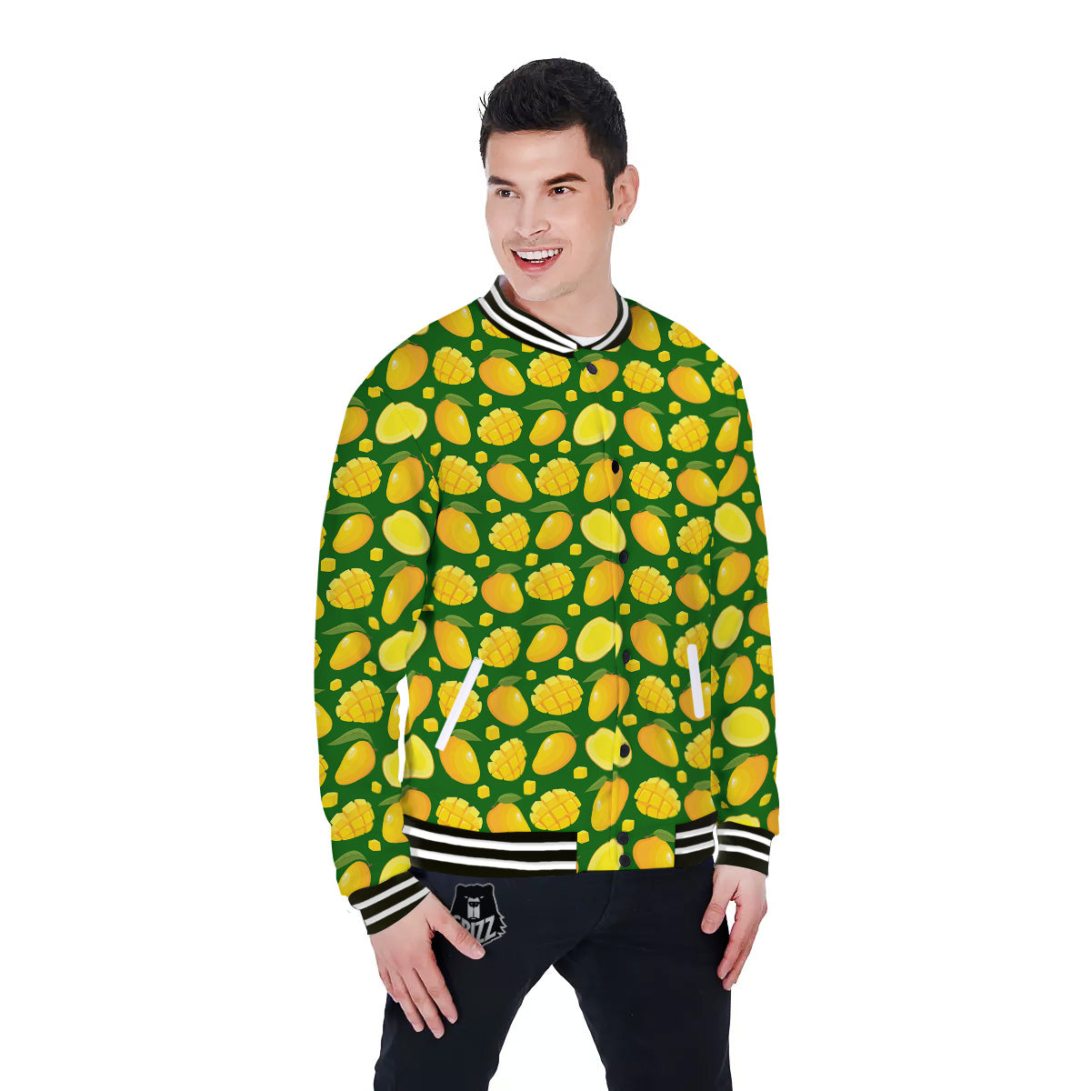 Cartoon Yellow Mango Slice Print Pattern Baseball Jacket-grizzshop