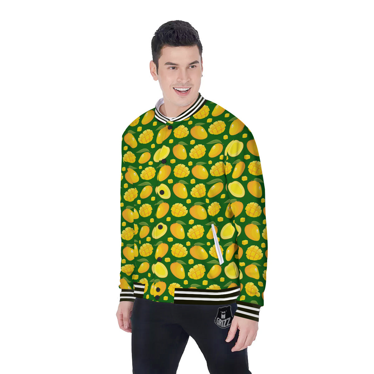 Cartoon Yellow Mango Slice Print Pattern Baseball Jacket-grizzshop