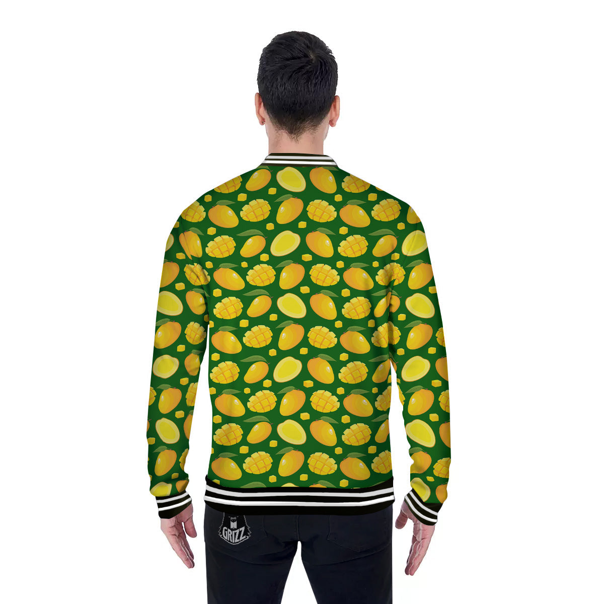 Cartoon Yellow Mango Slice Print Pattern Baseball Jacket-grizzshop