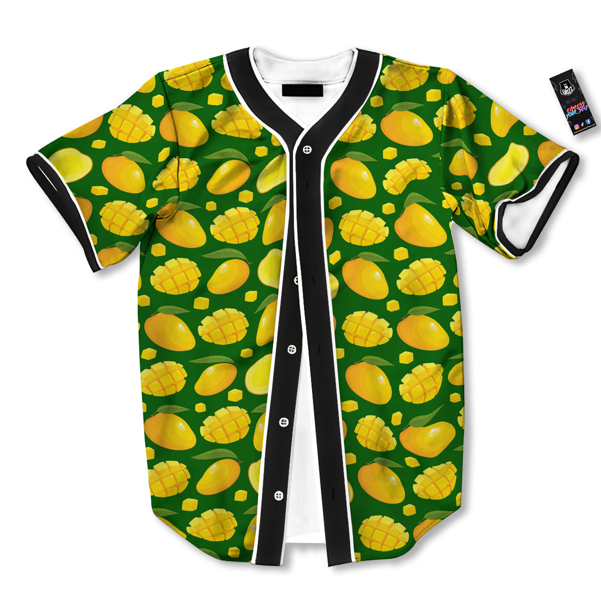 Cartoon Yellow Mango Slice Print Pattern Baseball Jersey-grizzshop