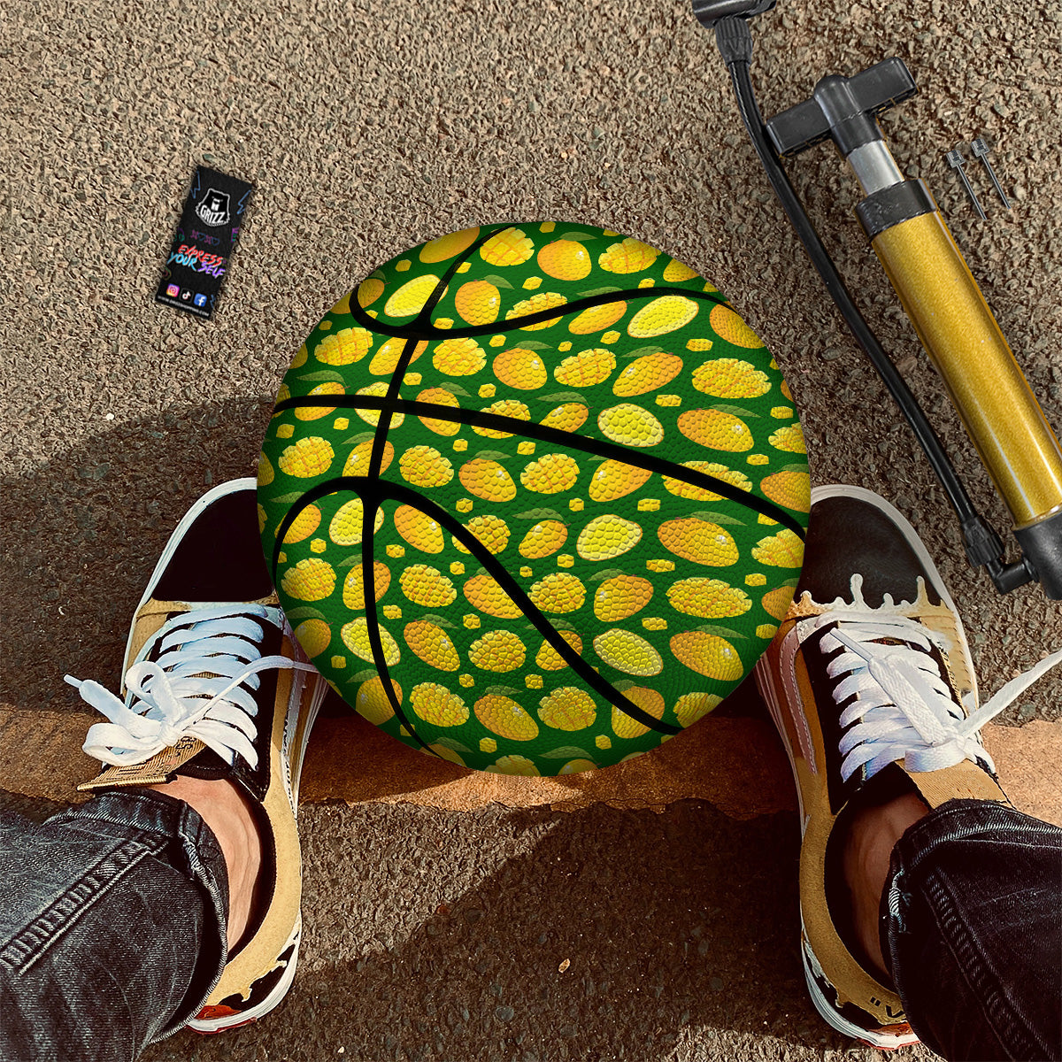 Cartoon Yellow Mango Slice Print Pattern Basketball-grizzshop