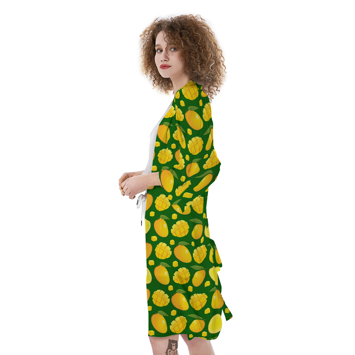 Cartoon Yellow Mango Slice Print Pattern Kimono-grizzshop