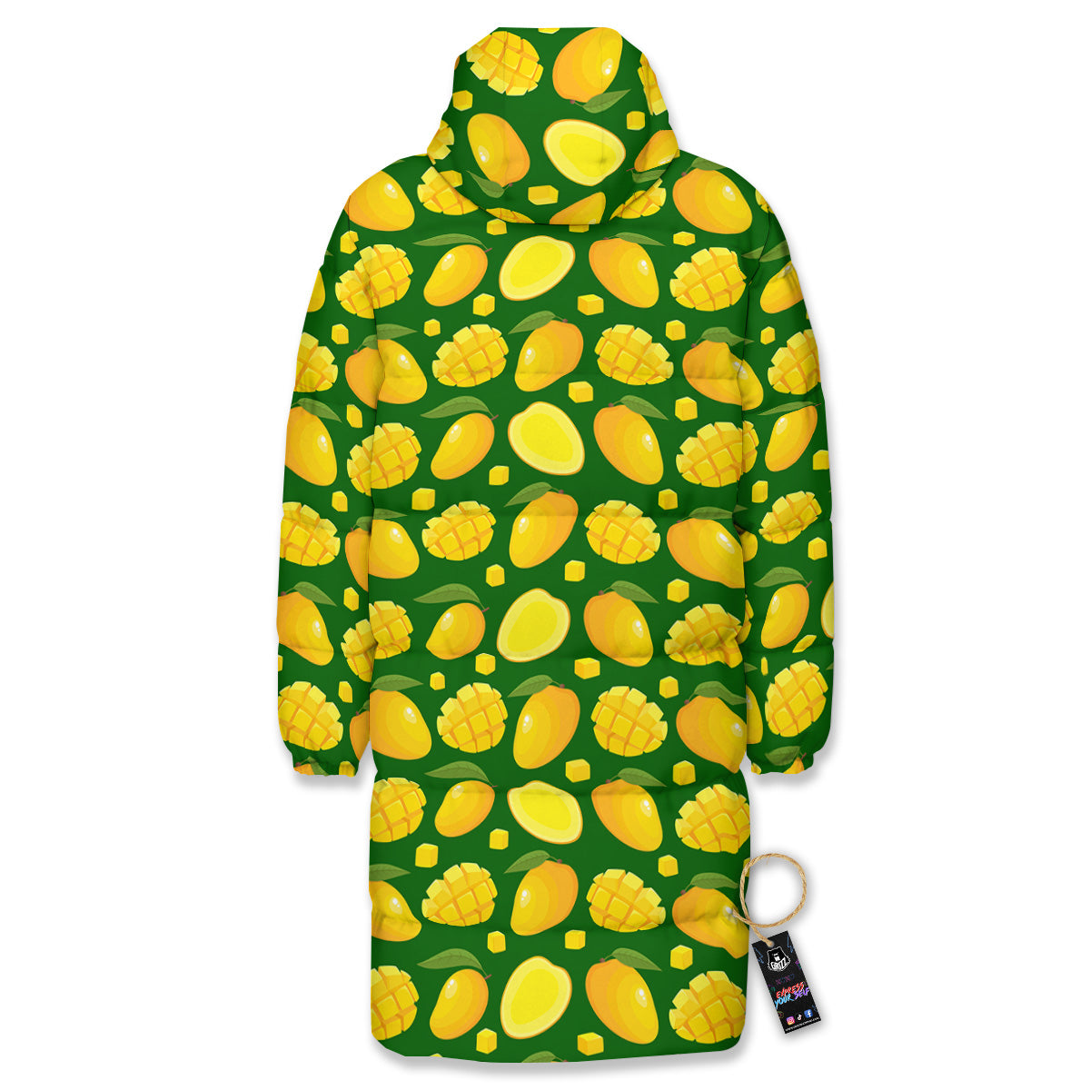 Cartoon Yellow Mango Slice Print Pattern Long Down Jacket-grizzshop