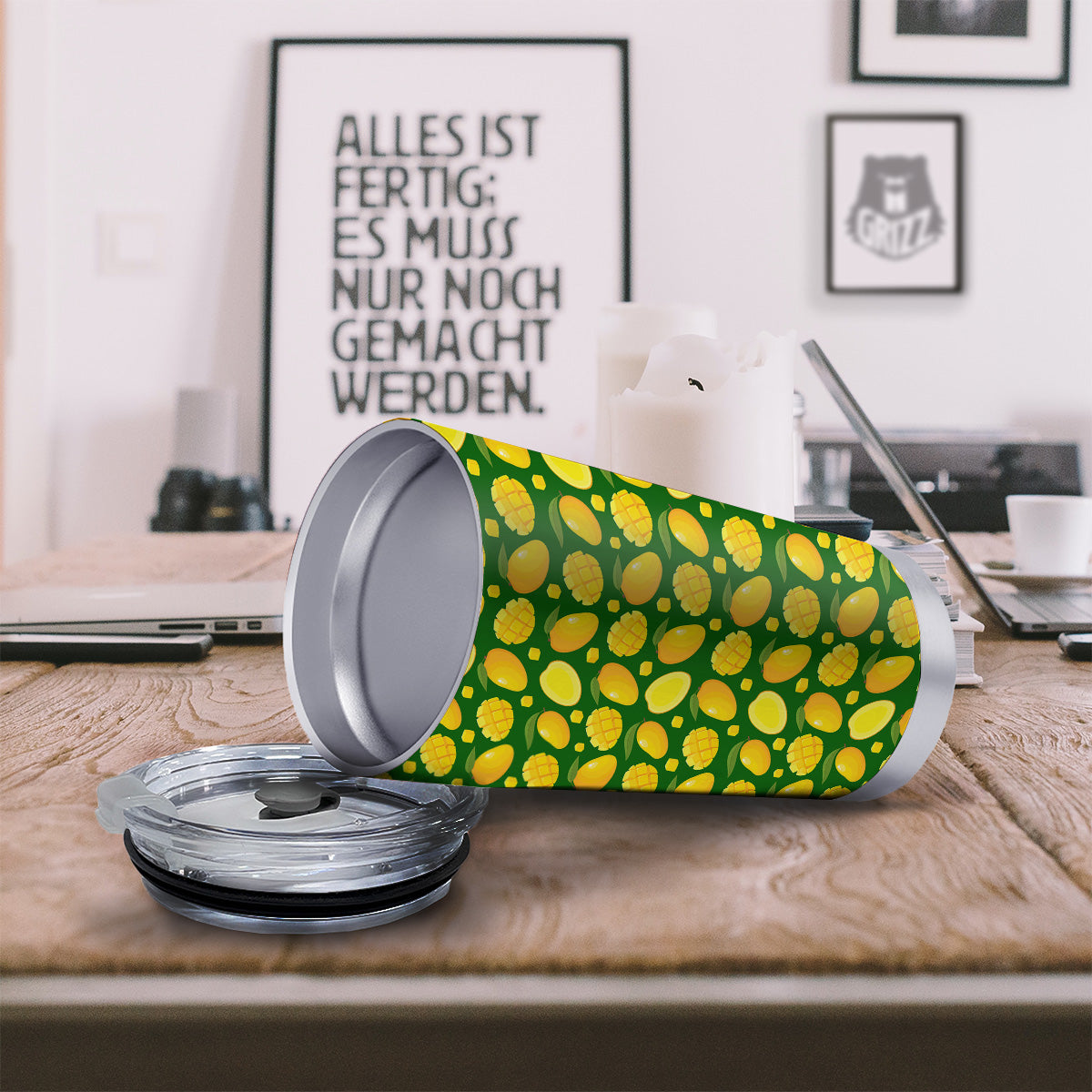 Cartoon Yellow Mango Slice Print Pattern Tumbler-grizzshop