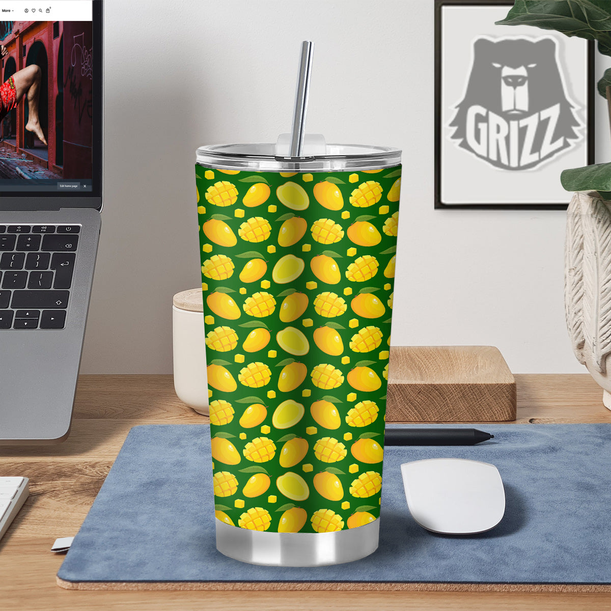 Cartoon Yellow Mango Slice Print Pattern Tumbler-grizzshop