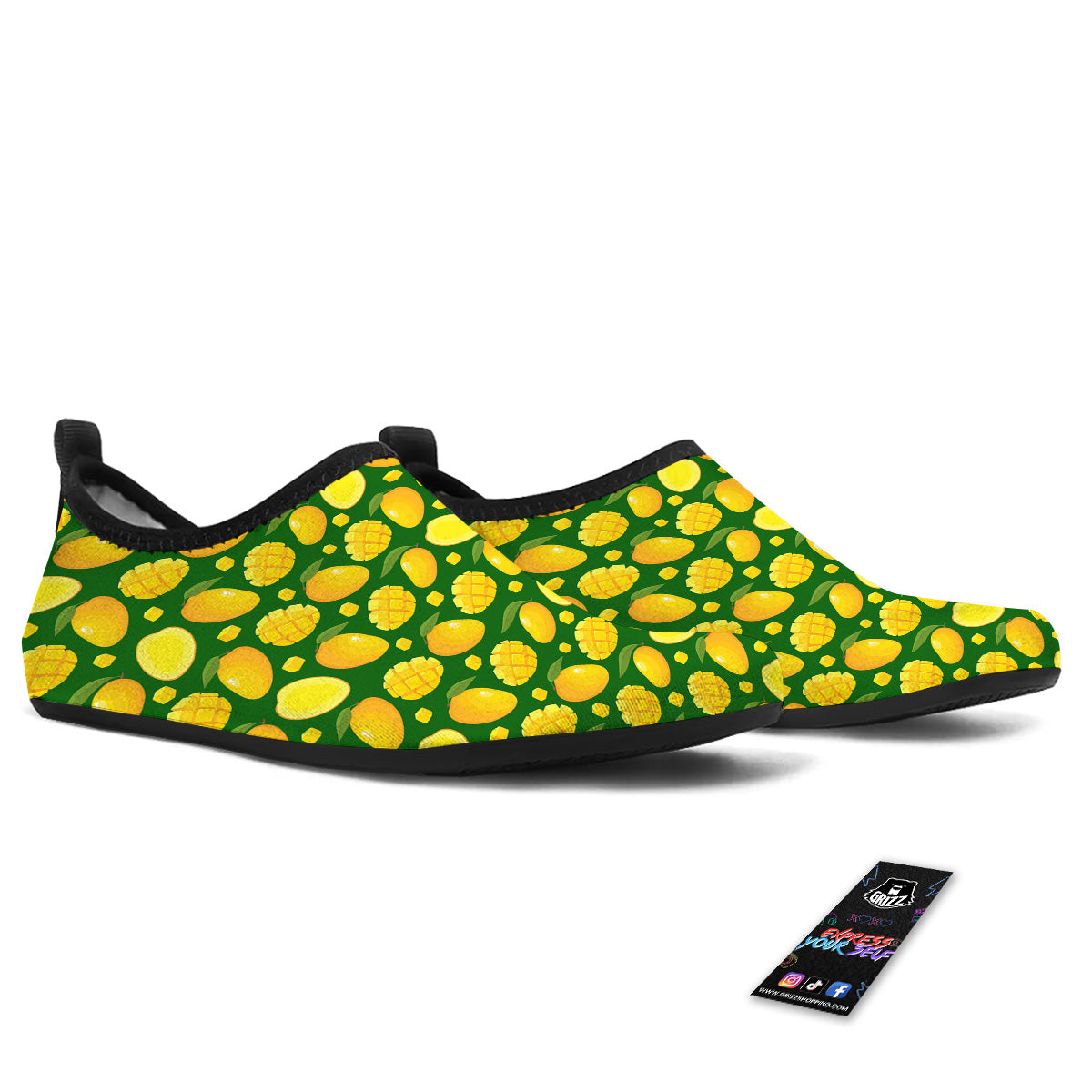 Cartoon Yellow Mango Slice Print Pattern Water Shoes-grizzshop