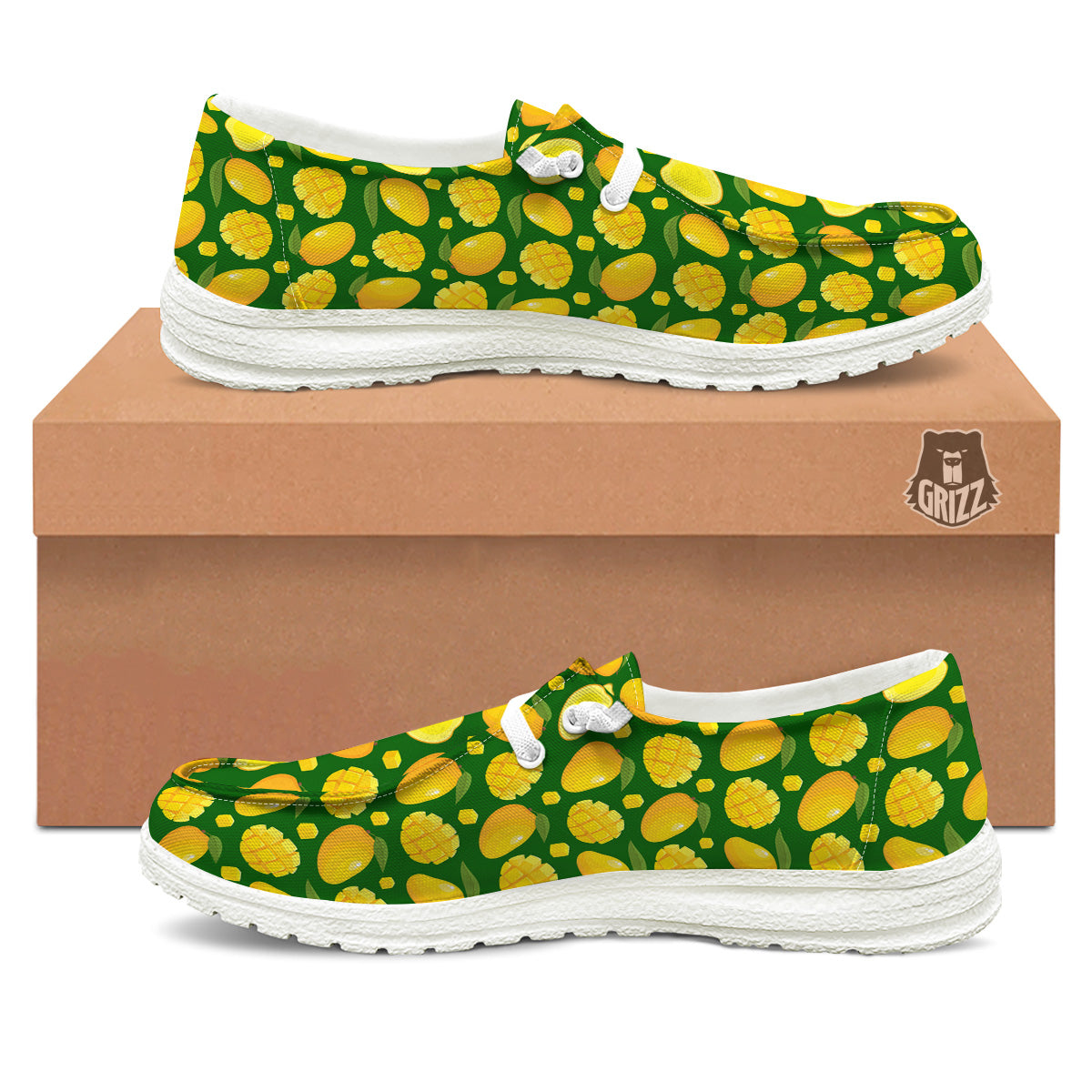 Cartoon Yellow Mango Slice Print Pattern White Loafers-grizzshop