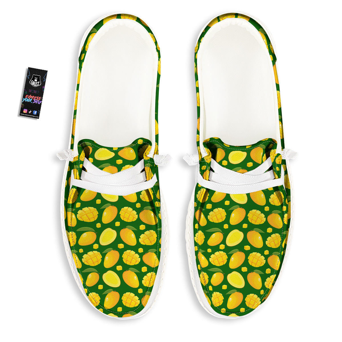 Cartoon Yellow Mango Slice Print Pattern White Loafers-grizzshop