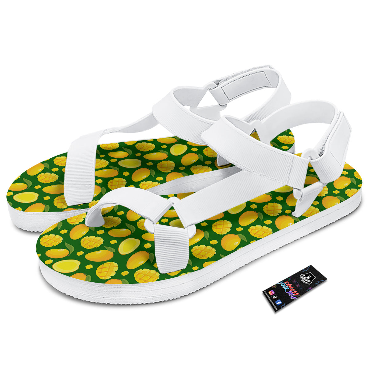 Cartoon Yellow Mango Slice Print Pattern White Open Toe Sandals-grizzshop