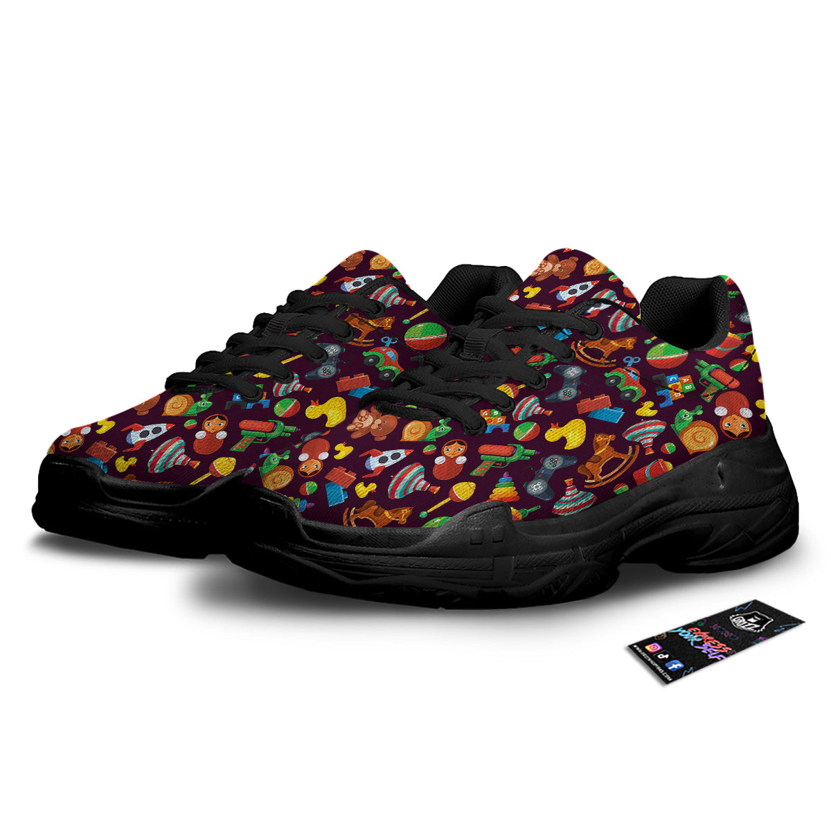Cartoon toys Colorful Print Pattern Black Chunky Shoes-grizzshop