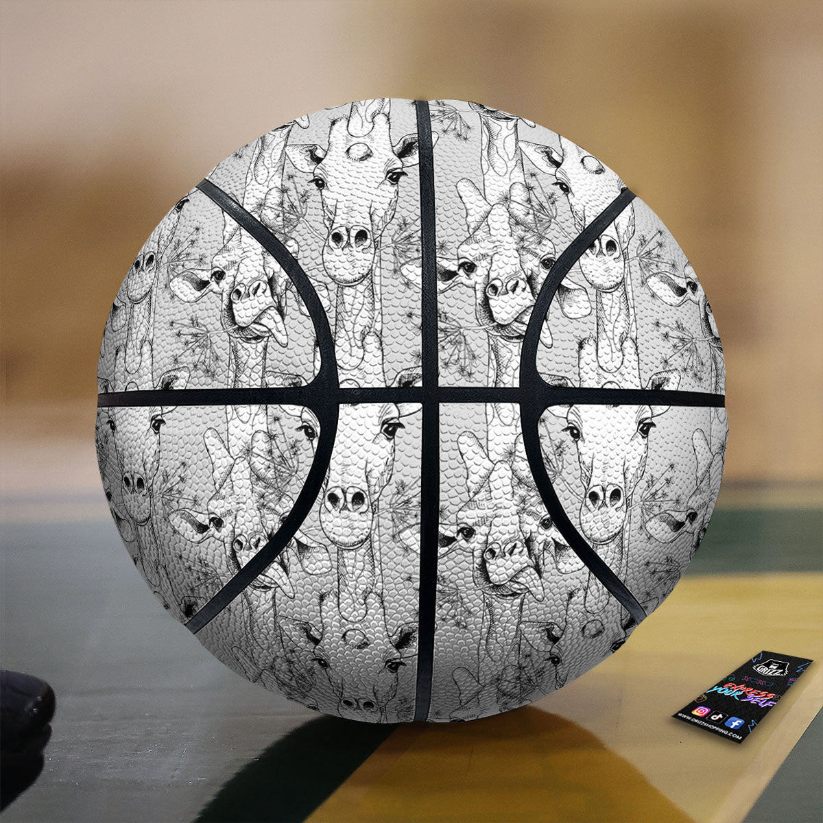 Cartoon Giraffe White And Black Print Basketball