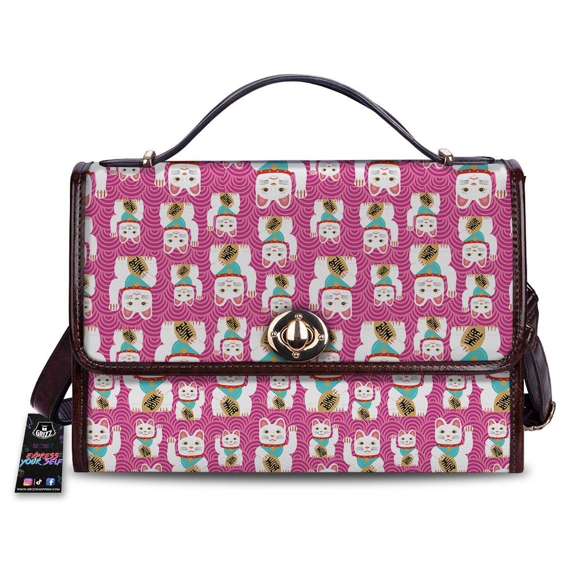 Cartoon Lucky Cat Japanese Print Pattern Women's Satchel Bag