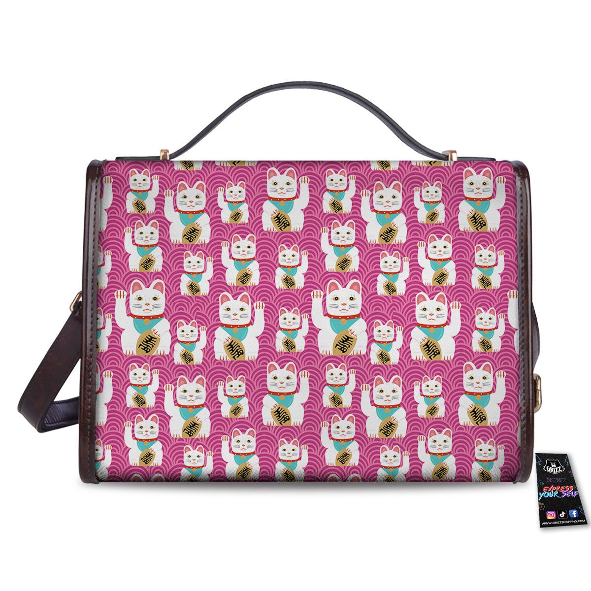 Cartoon Lucky Cat Japanese Print Pattern Women's Satchel Bag