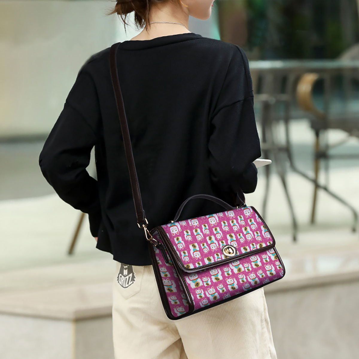 Cartoon Lucky Cat Japanese Print Pattern Women's Satchel Bag