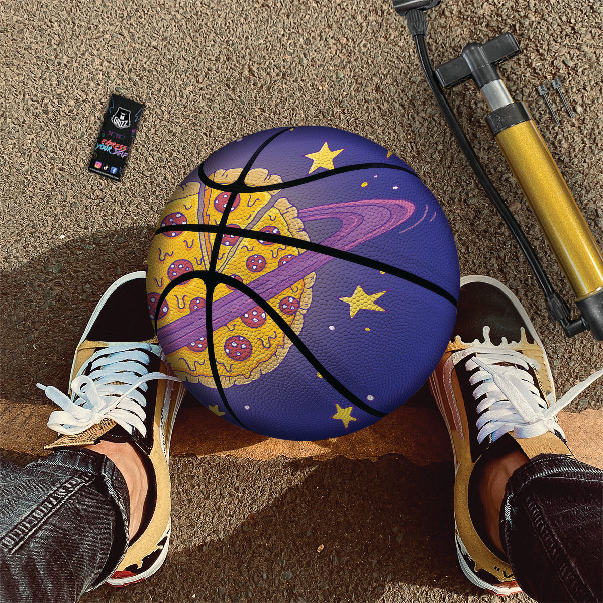 Cartoon Pizza Planet Print Basketball