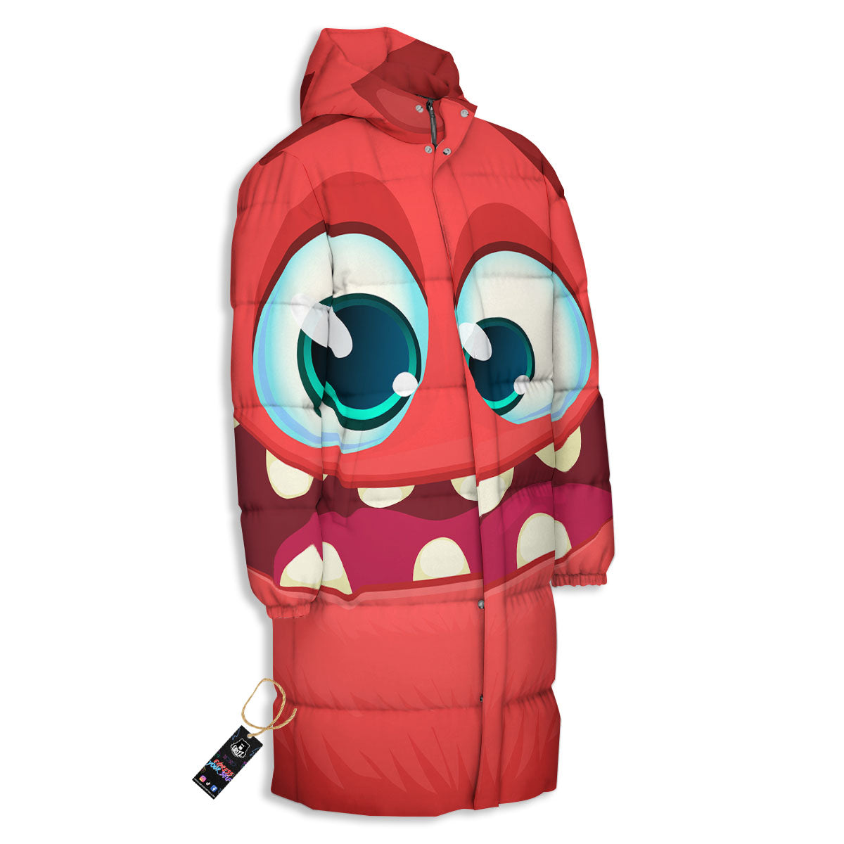Cartoon Red Monster Face Cute Print Long Down Jacket