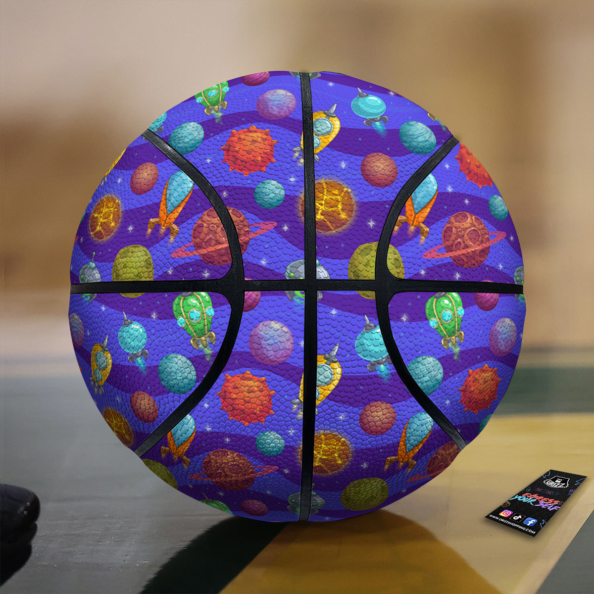 Cartoon Space Ships And Planets Print Pattern Basketball
