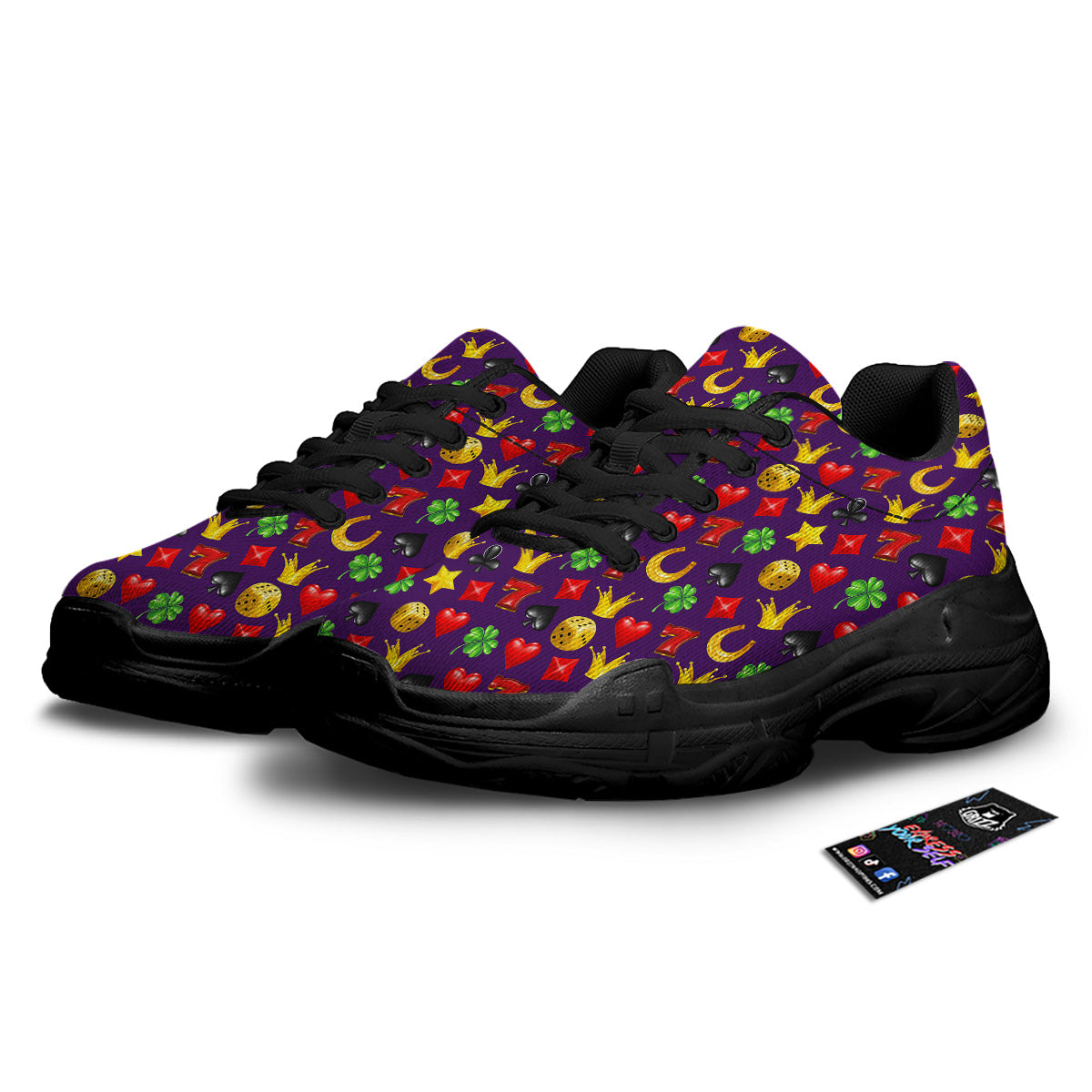 Casino 3D Gambling And Luck Print Pattern Black Chunky Shoes-grizzshop