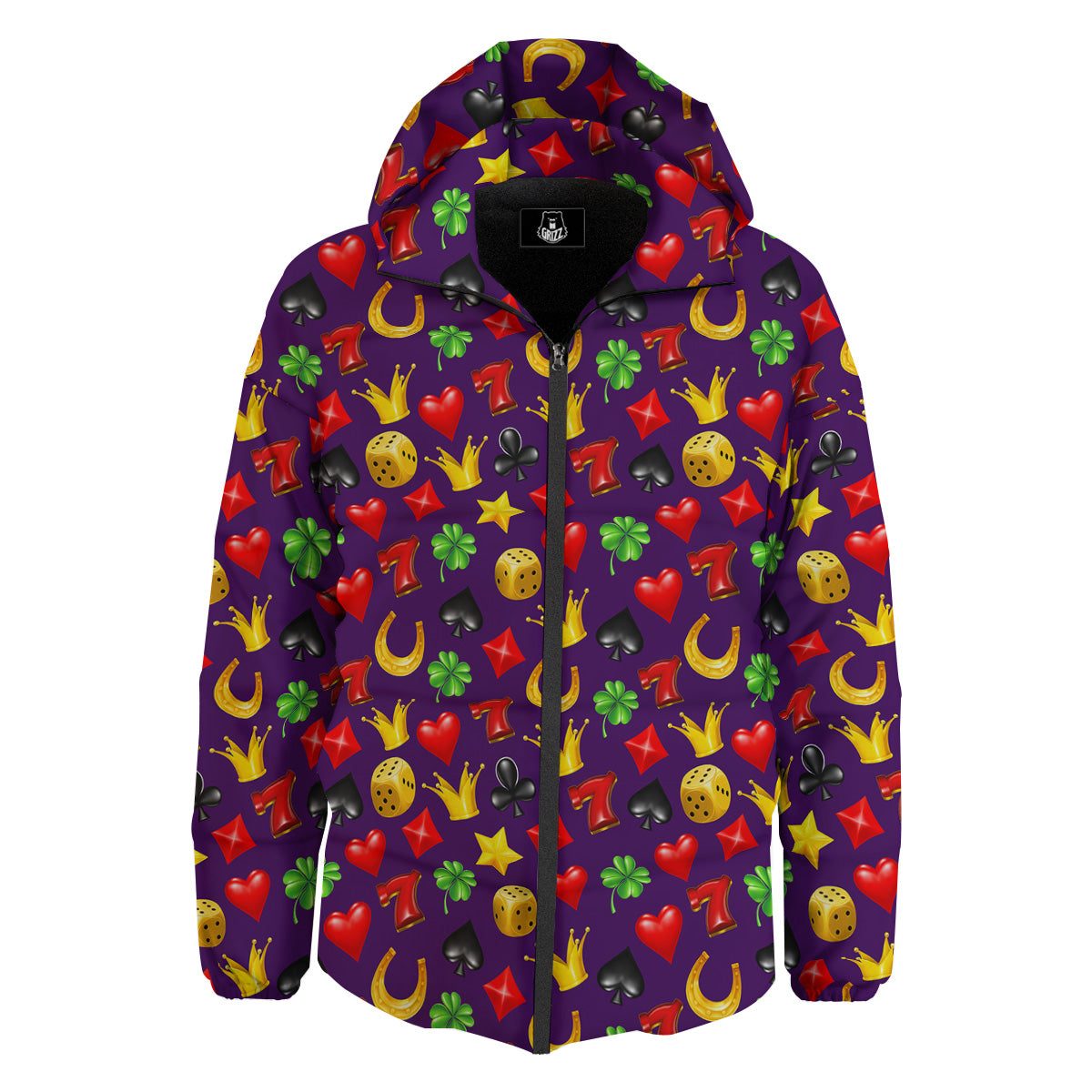 Casino 3D Gambling And Luck Print Pattern Down Jacket-grizzshop