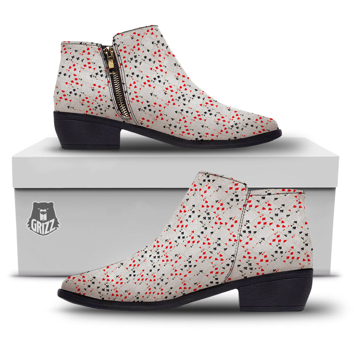 Casino Card Cartoon Print Pattern Ankle Boots-grizzshop