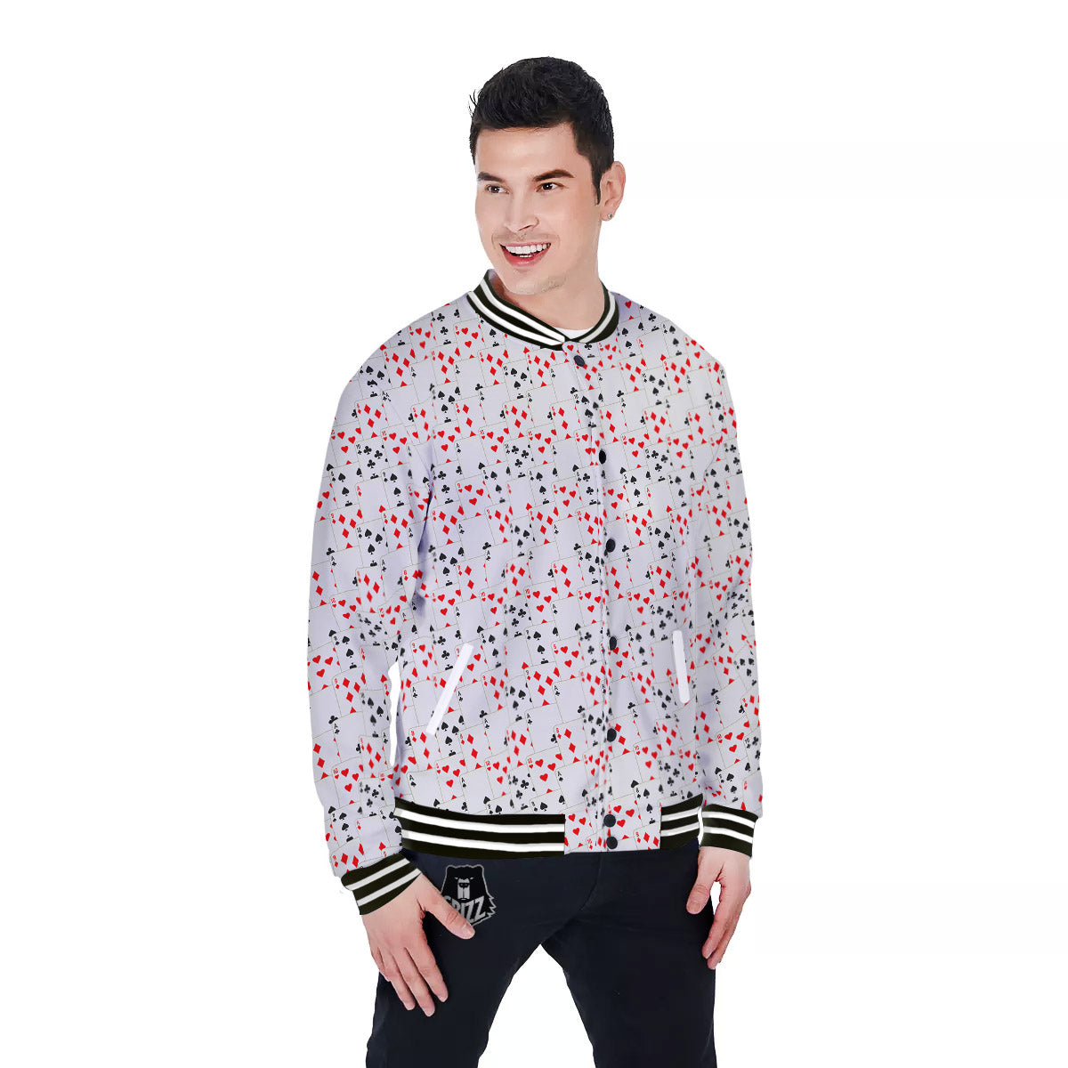 Casino Card Cartoon Print Pattern Baseball Jacket-grizzshop