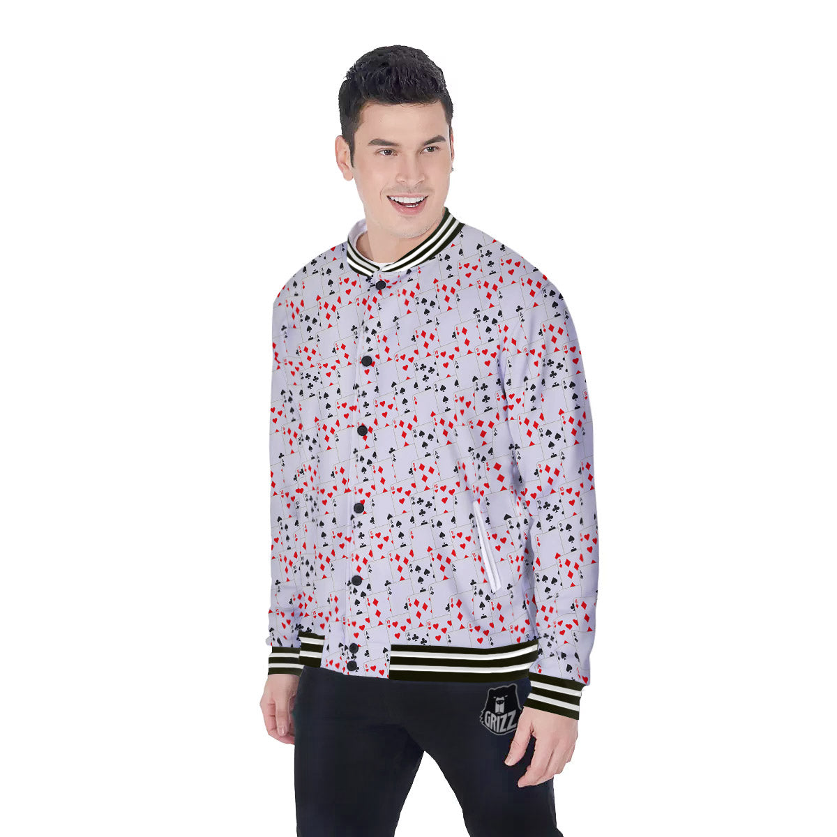 Casino Card Cartoon Print Pattern Baseball Jacket-grizzshop