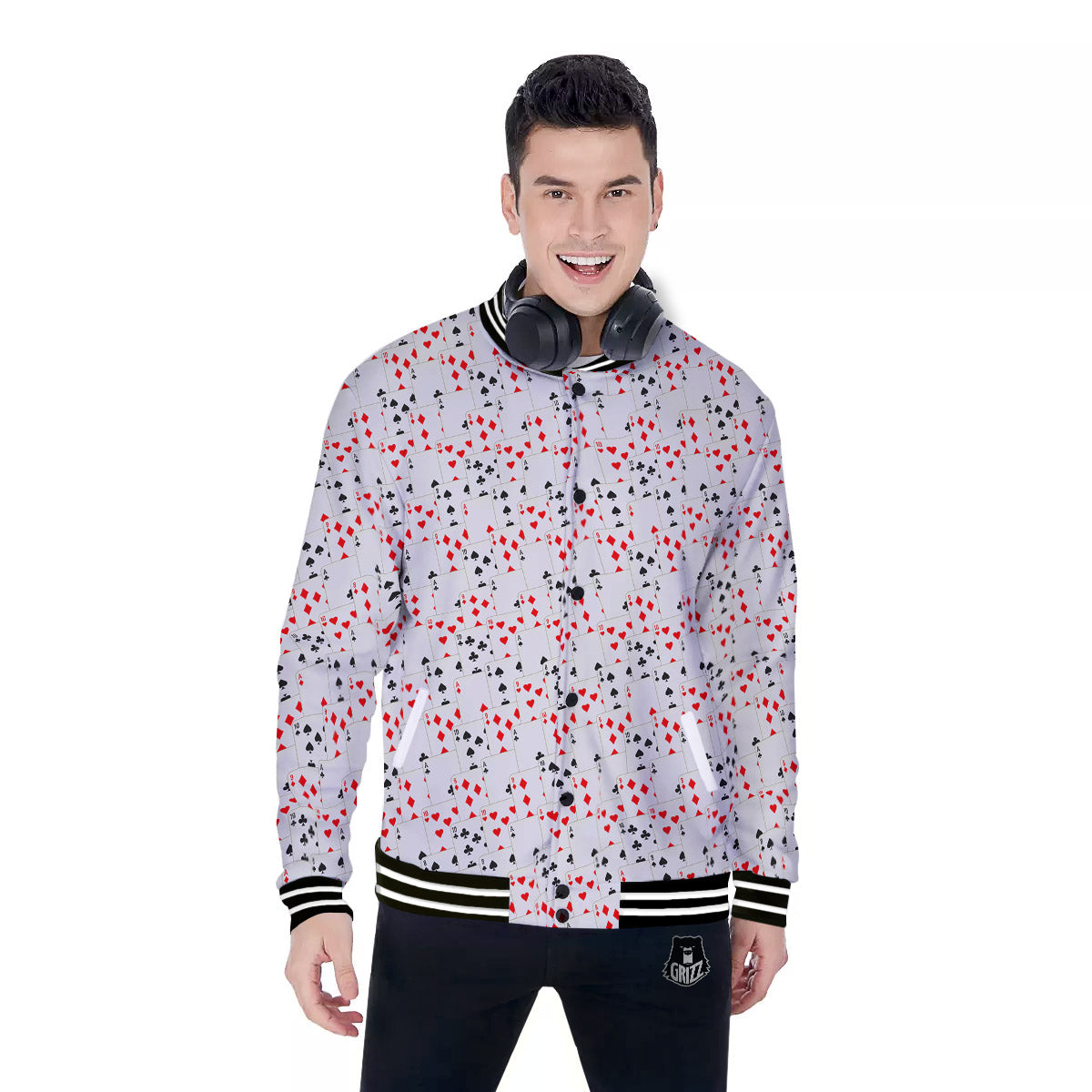Casino Card Cartoon Print Pattern Baseball Jacket-grizzshop