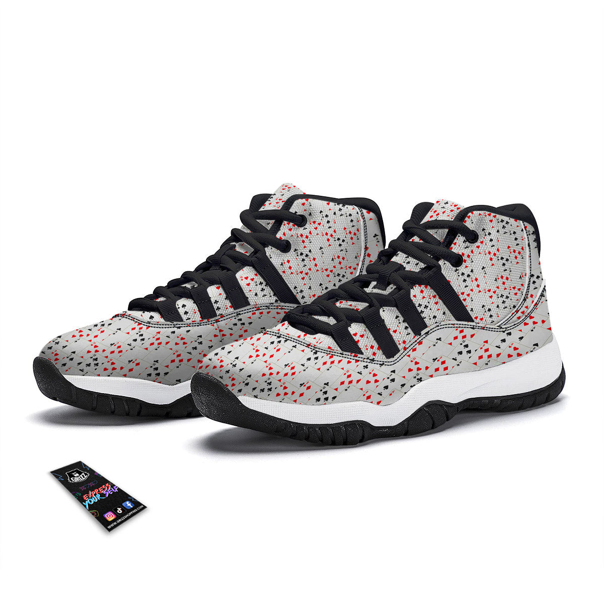 Casino Card Cartoon Print Pattern Black Bball Shoes-grizzshop