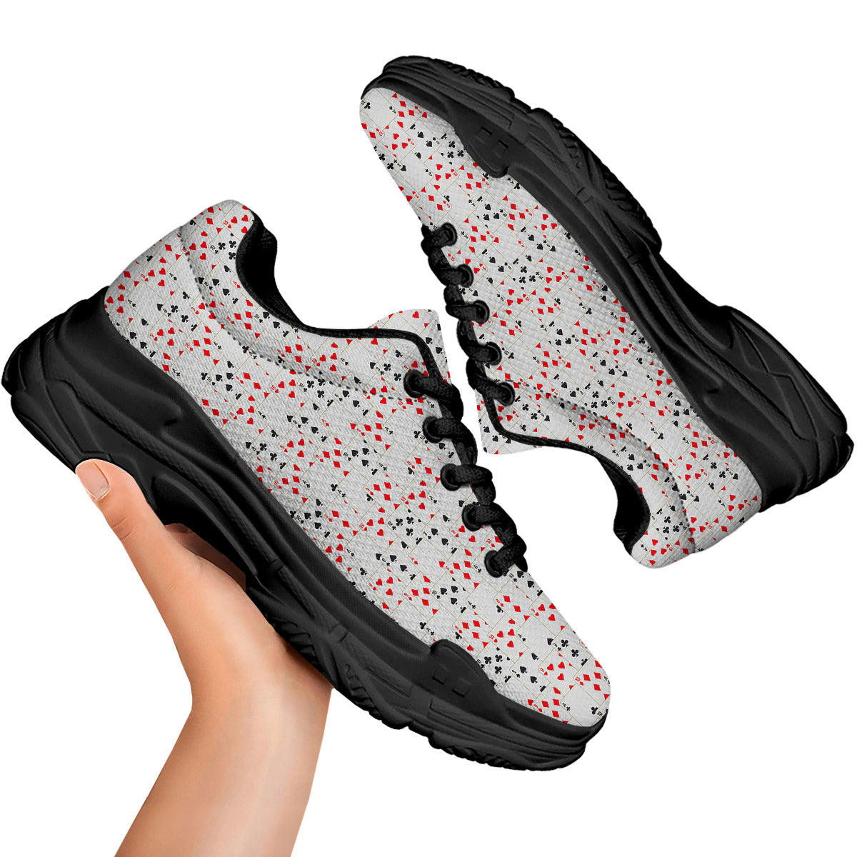Casino Card Cartoon Print Pattern Black Chunky Shoes-grizzshop