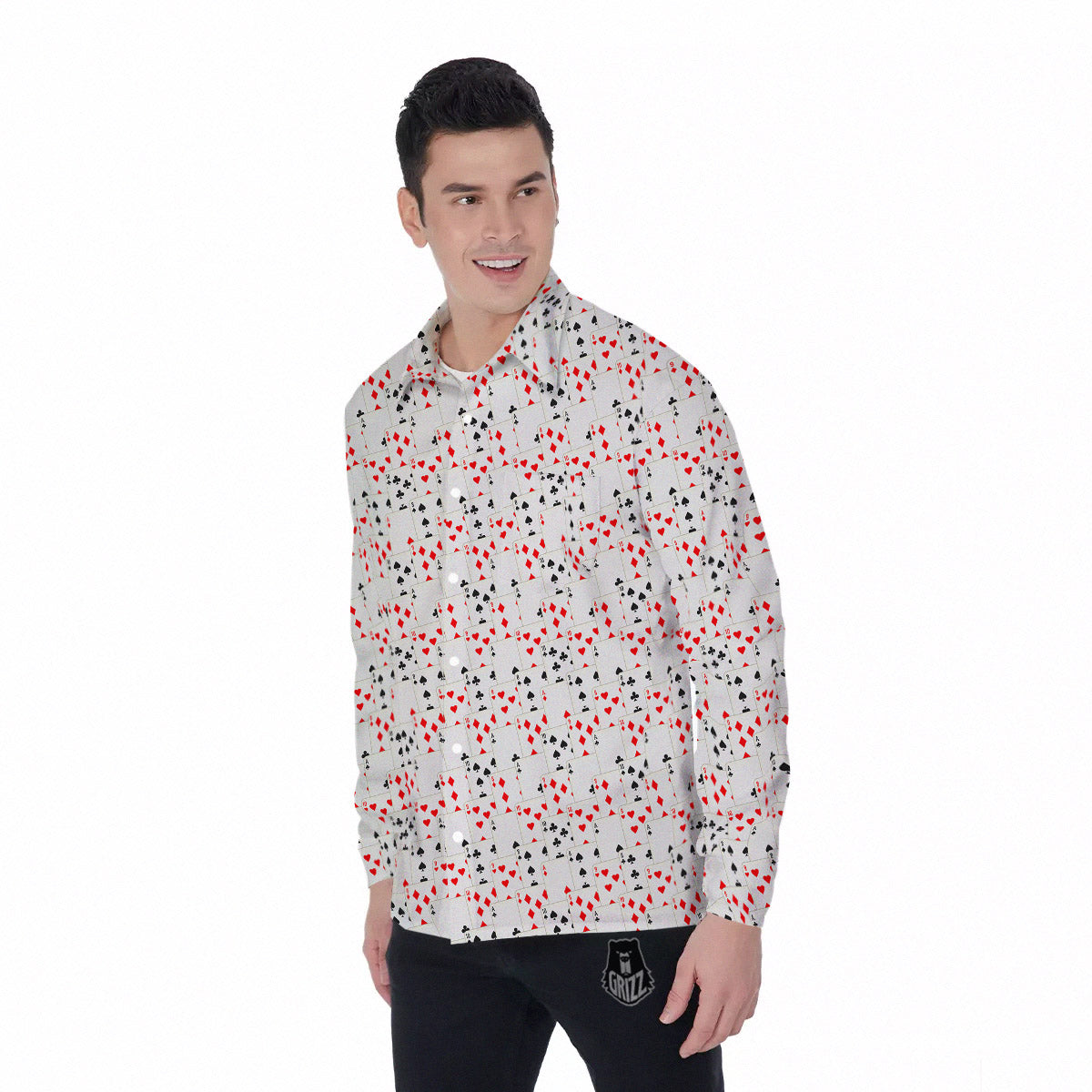 Casino Card Cartoon Print Pattern Men's Long Sleeve Shirts-grizzshop