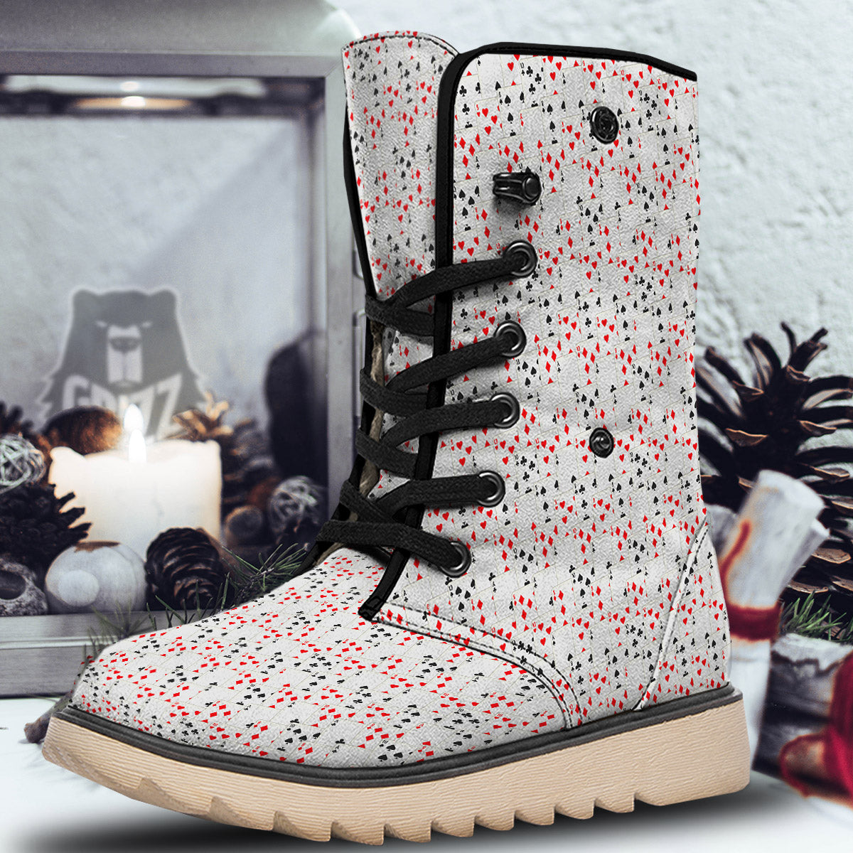 Casino Card Cartoon Print Pattern Snow Boots-grizzshop