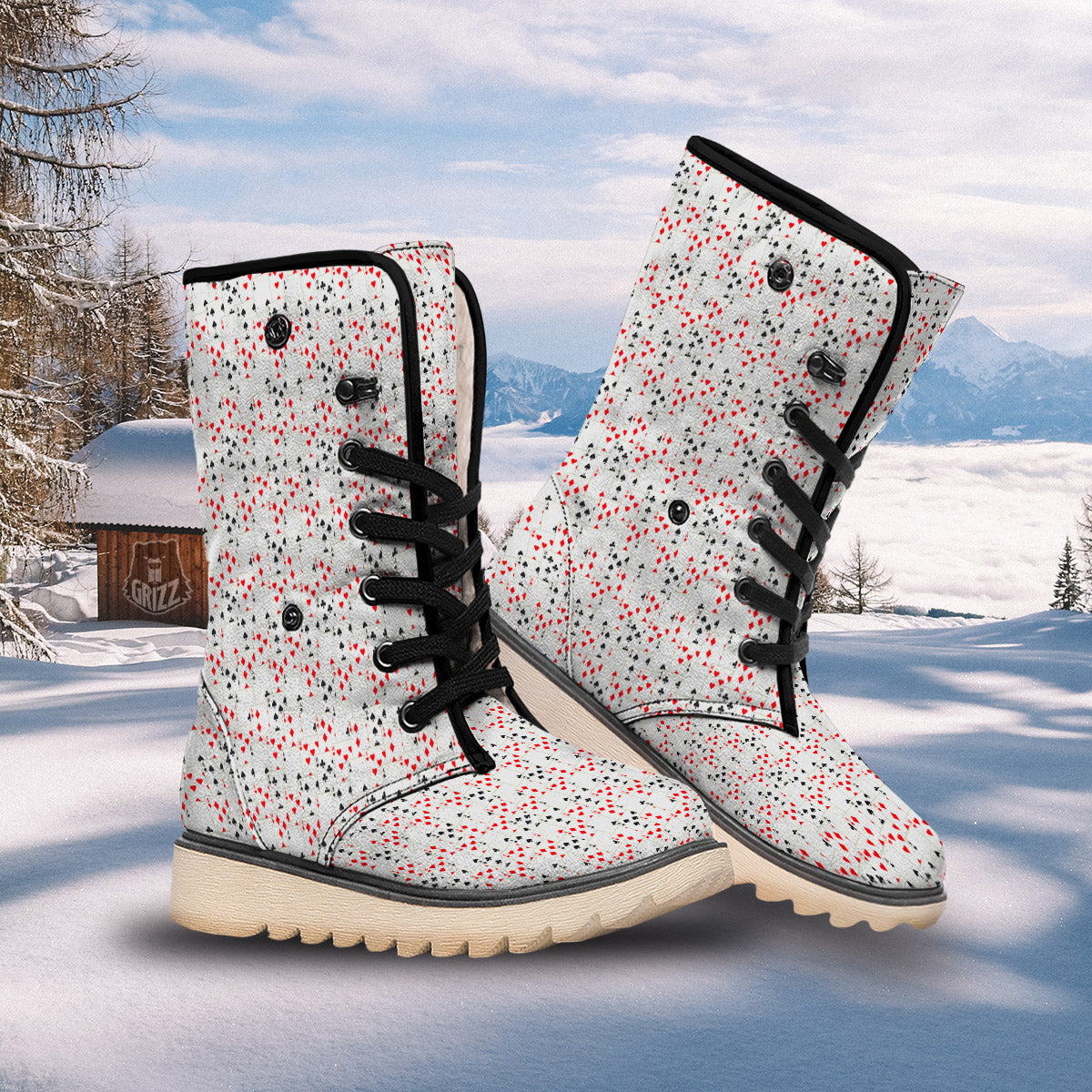 Casino Card Cartoon Print Pattern Snow Boots-grizzshop