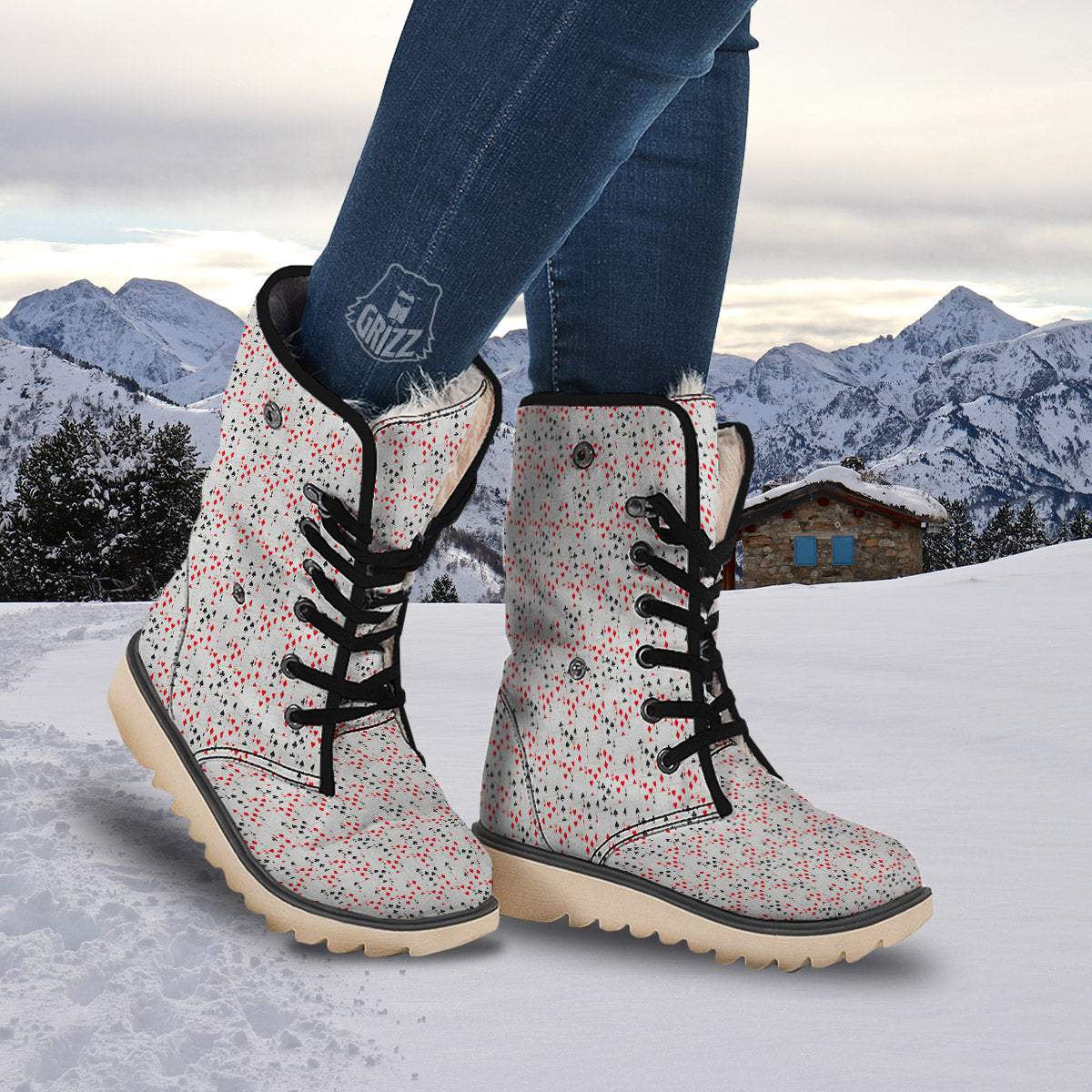Casino Card Cartoon Print Pattern Snow Boots-grizzshop