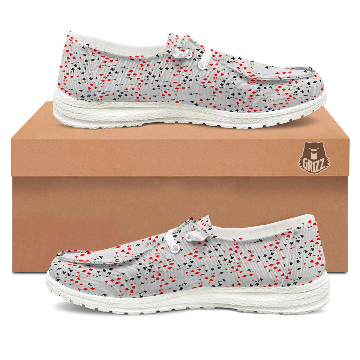 Casino Card Cartoon Print Pattern White Loafers-grizzshop