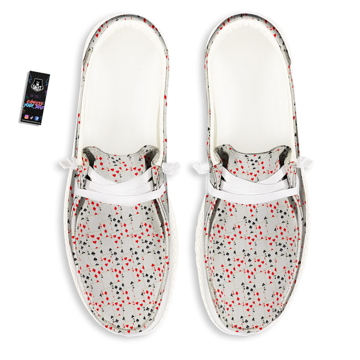 Casino Card Cartoon Print Pattern White Loafers-grizzshop