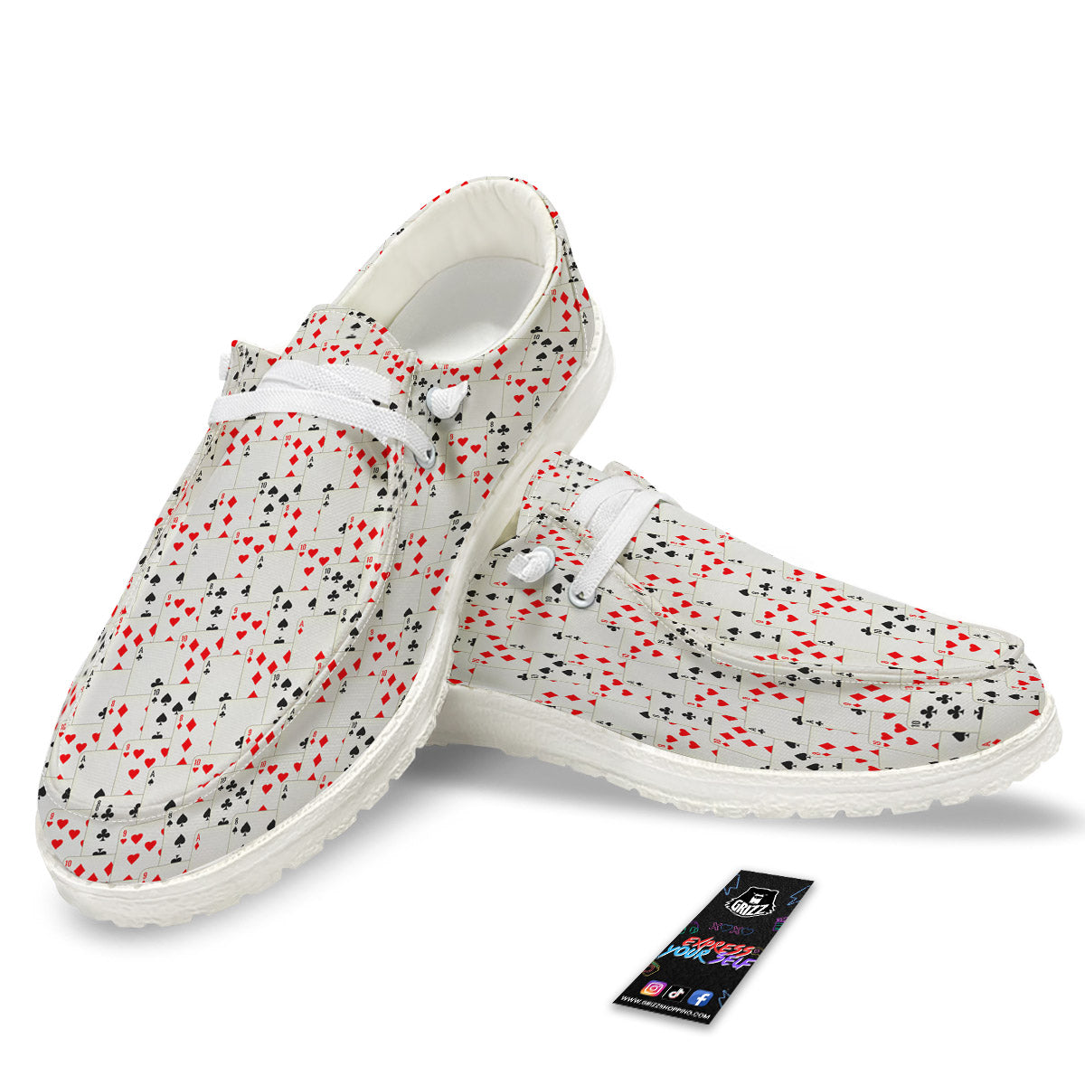 Casino Card Cartoon Print Pattern White Loafers-grizzshop