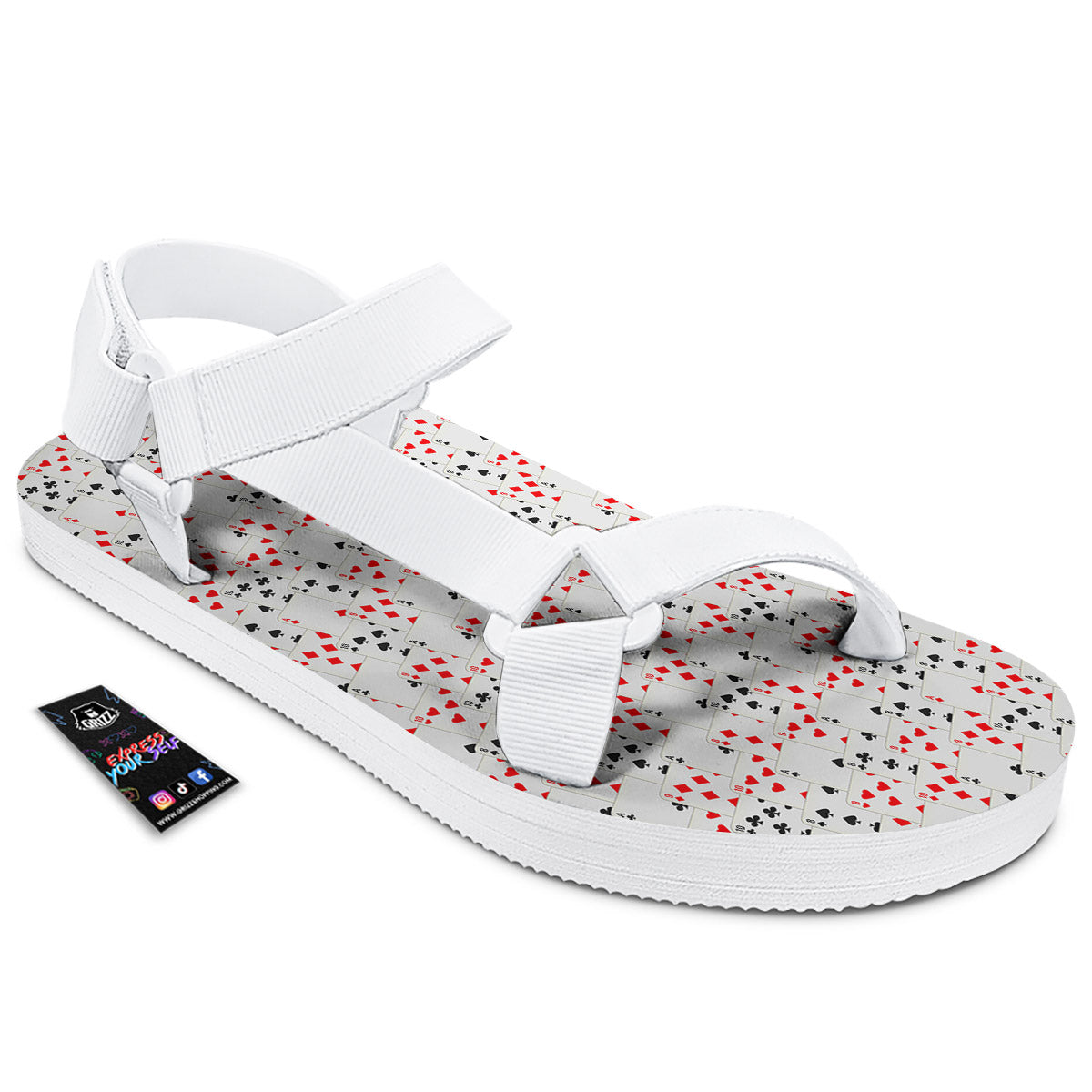 Casino Card Cartoon Print Pattern White Open Toe Sandals-grizzshop