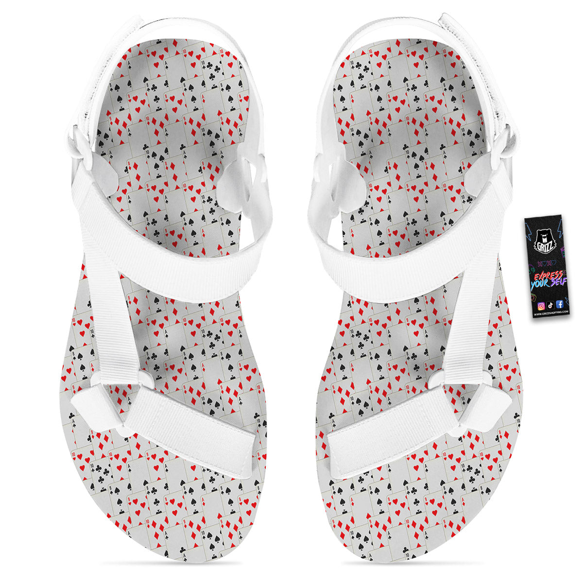 Casino Card Cartoon Print Pattern White Open Toe Sandals-grizzshop