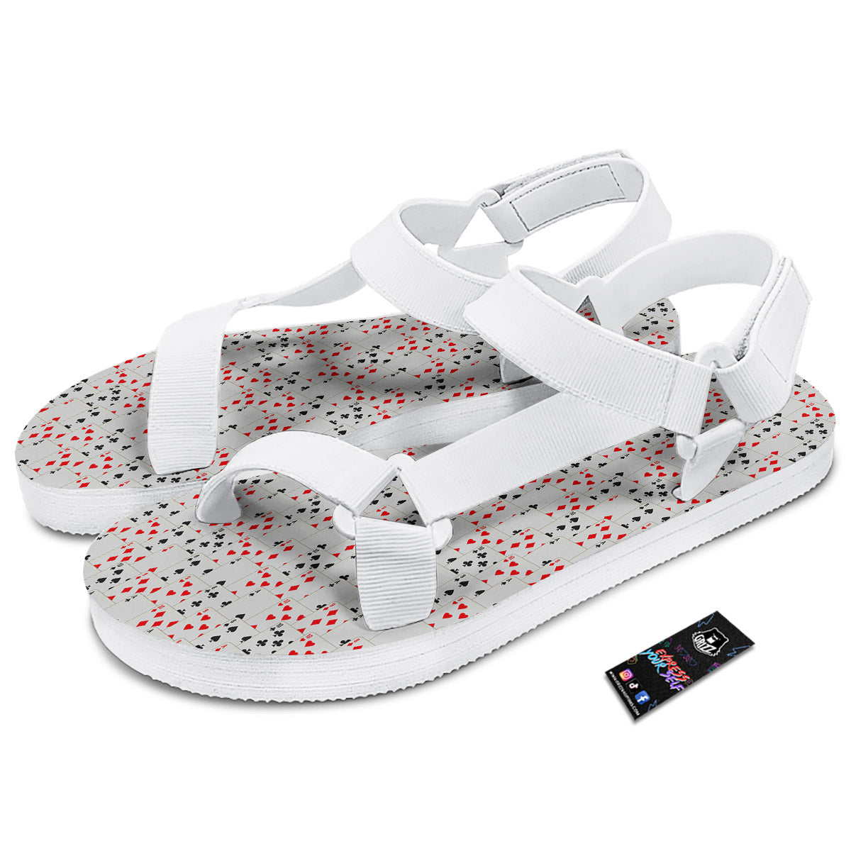 Casino Card Cartoon Print Pattern White Open Toe Sandals-grizzshop