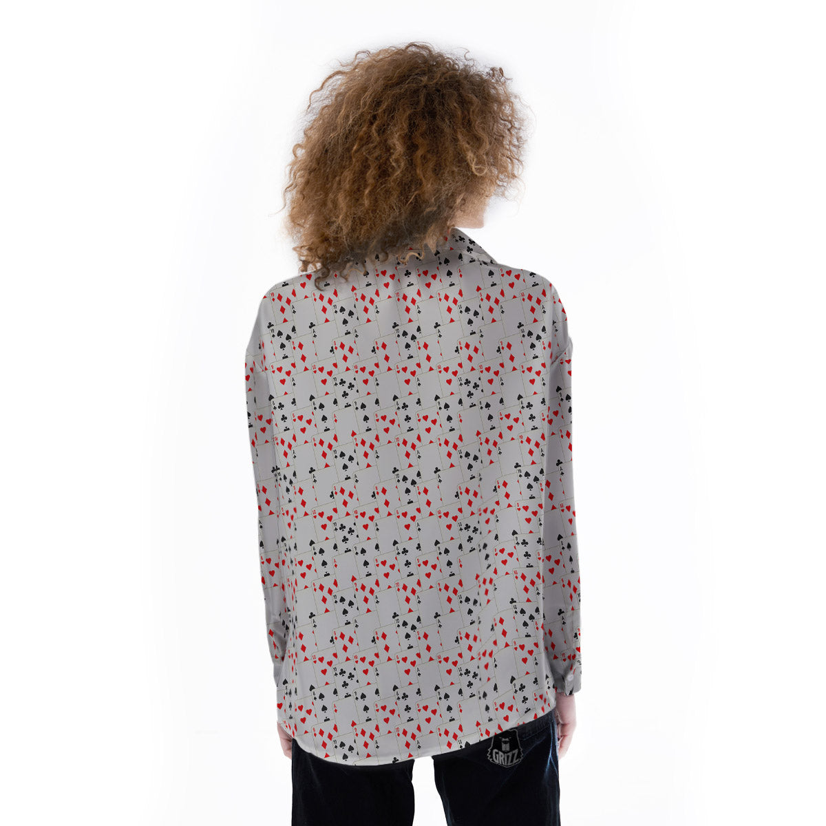 Casino Card Cartoon Print Pattern Women's Long Sleeve Shirts-grizzshop