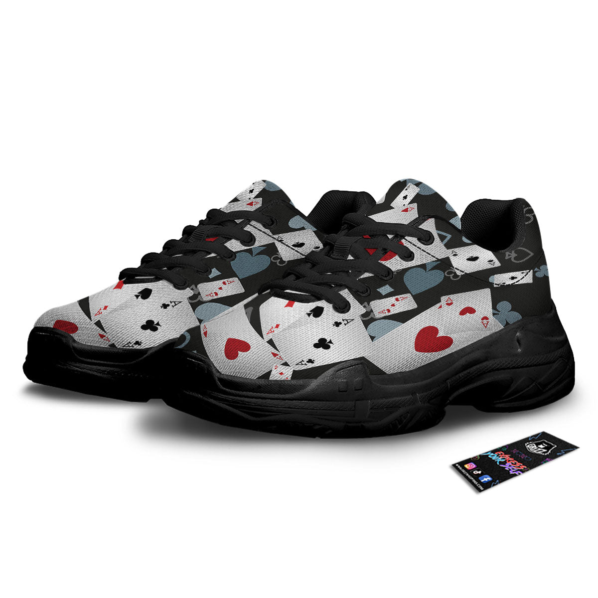 Casino Card Falling Print Black Chunky Shoes-grizzshop